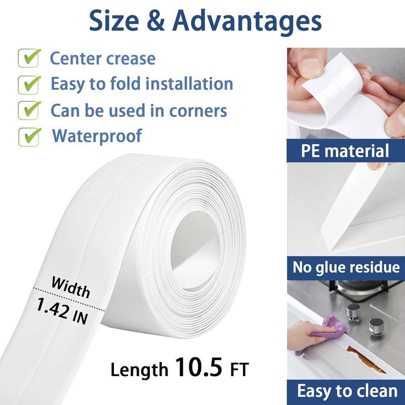 BLUEJUNWEI Caulk Tape - Updated Enhanced Adhesive, Caulk Tapes Waterproof Self Adhesive, Traditional Caulking Sealant Replacement, Caulking Strips for Toilet, Bathroom, Sink, Bathtub, Floor Wall Edge Protector - Image 5